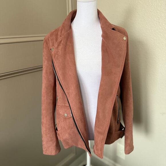 Missguided Faux-suede Moto Biker Jacket Size 6 Dusty Pink - Picture 4 of 9
